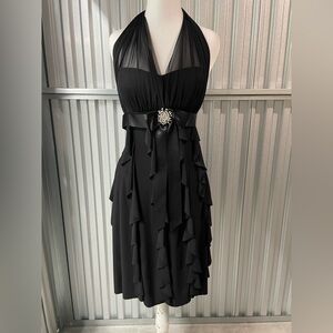 Vintage Betsy & Adam Black Chiffon Cascade Ruffle Mini Dress 6 Y2K Goth Dance